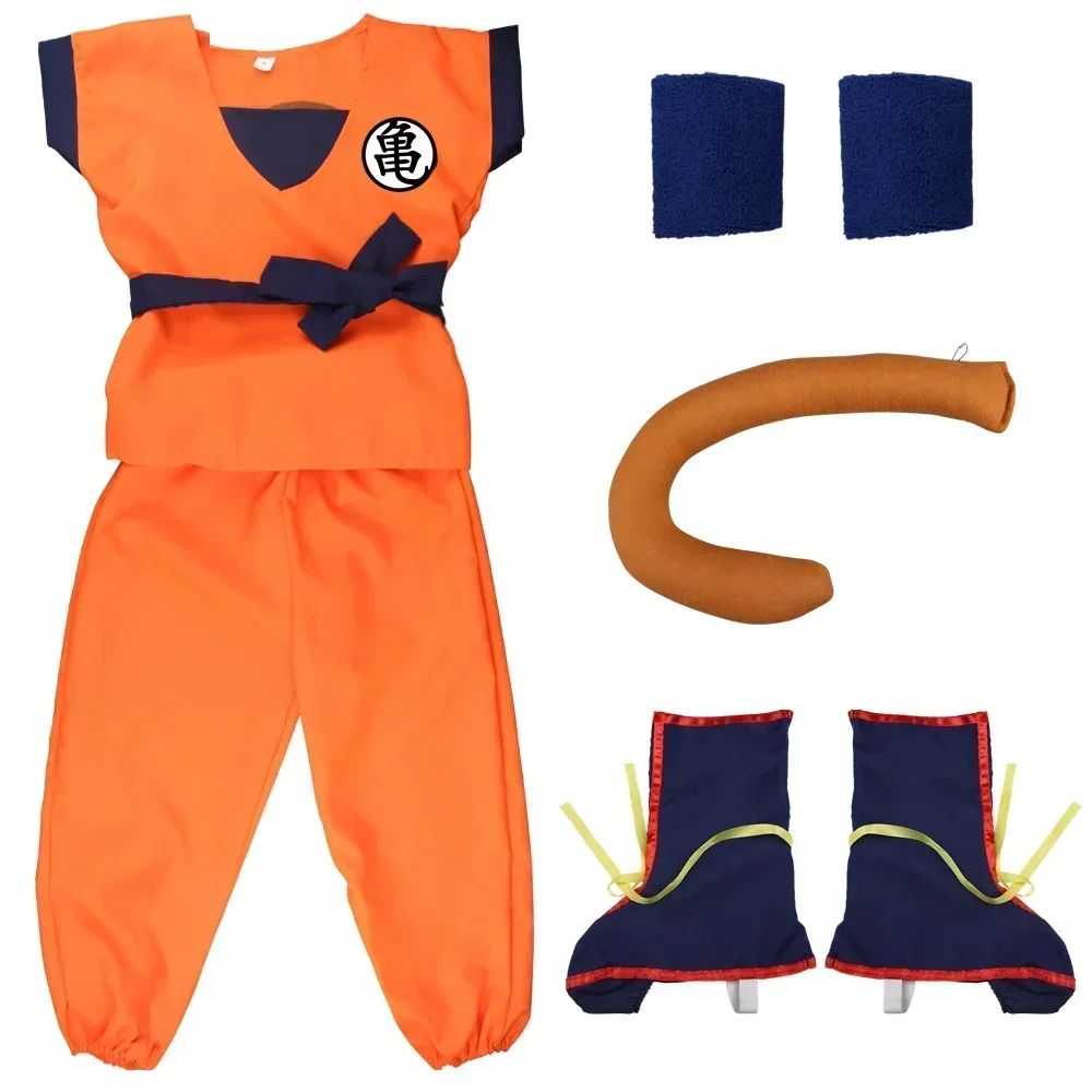 Halloween Adult Kids Son Goku Cosplay Costumes Suits Krillin Outfits Anime Party Child Costumes Tail Wrister Super Saiyan Wig