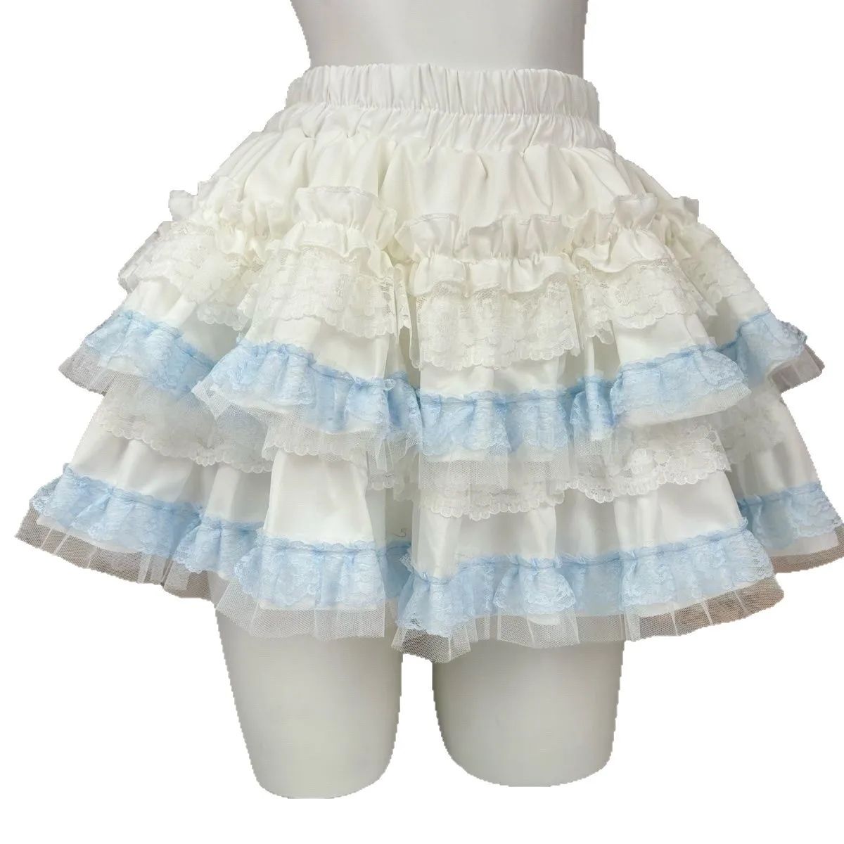White Lace Ballerina Mini Skirt Puffy Half-length Short Skirts Sweet Cake Style New Arrival High Waist Flared Skirts