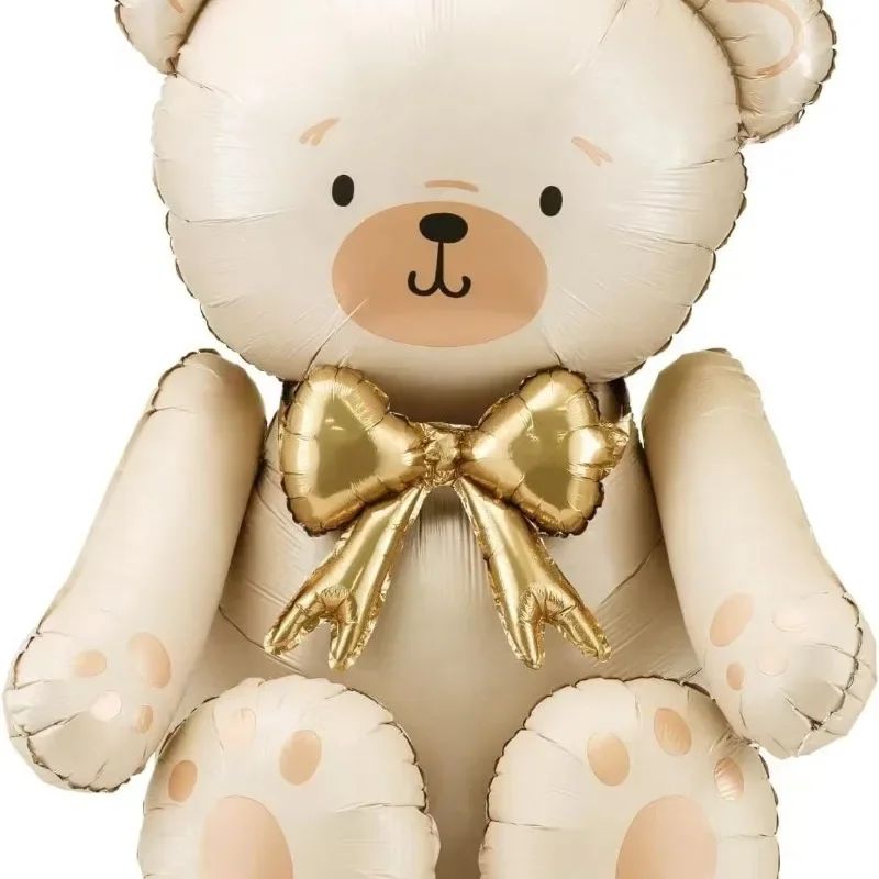 Cartoon 3D Matte Seated Bear Aluminum Foil Balloon with Button Bow Baby Shower Birthday Wedding Party Decorations Kids Gift Toys