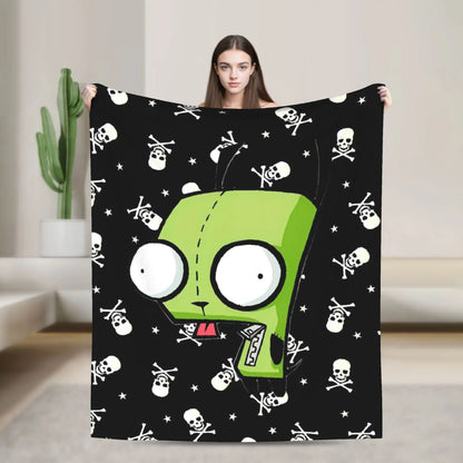Invaders Zim Funny Character Throw Blankets Soft Warm Bedding for Couch Chair Camping Spring Bedspread