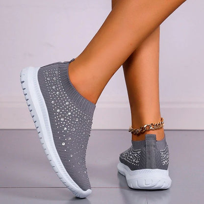 2024 New Crystal Breathable Mesh Sneaker Shoes for Women Comfortable Soft Bottom Flats Plus Size 43 Non Slip Casual Shoes Woman