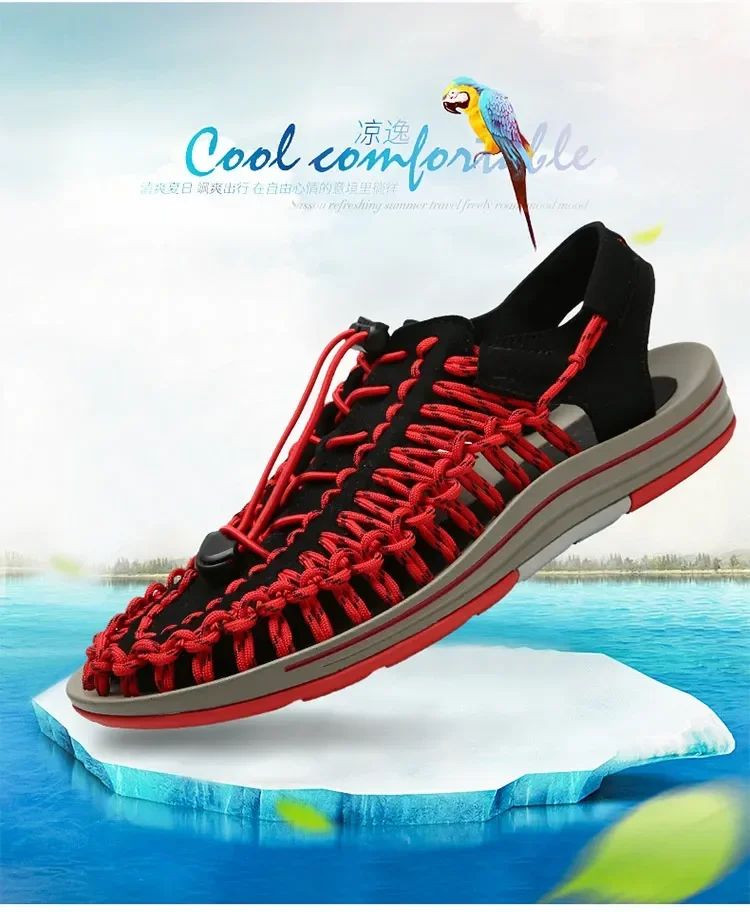 Summer Men Sandals Women Slippers Weaving Design Beach Sandals Breathable Casual Flat Sandals Outdoor Couples Sandals Size 48