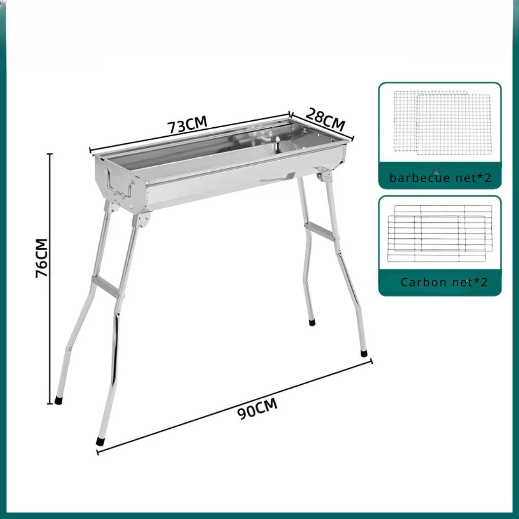 Outdoor Stainless Steel Charcoal Grill Large Size Barbecue Tool Portable Free Installation Handle Folding BBQ Cooking