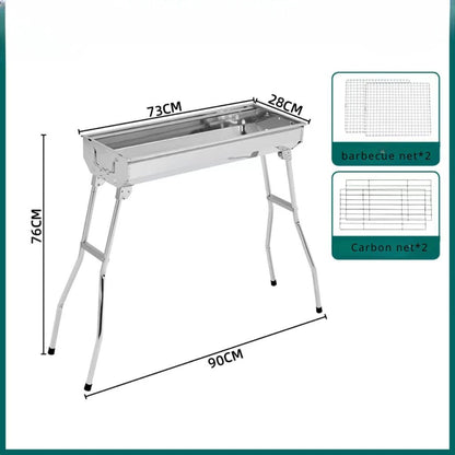 Outdoor Stainless Steel Charcoal Grill Large Size Barbecue Tool Portable Free Installation Handle Folding BBQ Cooking