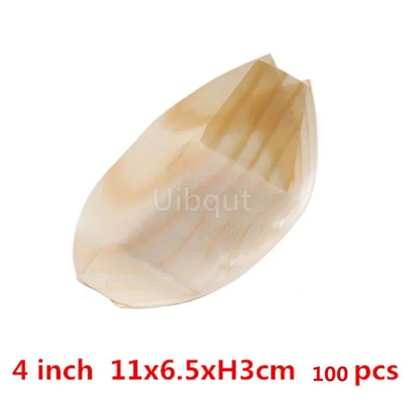 50 100pcs Sushi shushi Wood Boat Natural bamboo Disposable Kayak Salad Dessert Pine cake Boat Snack Bowl mat sushi plate tray