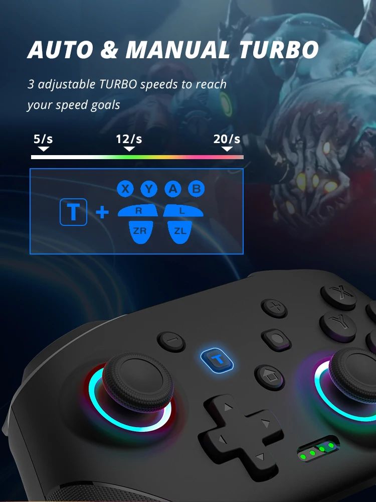 DATA FROG Wireless Pro Game Controller Bluetooth Gamepad With 1000mAh Battery Programmable Turbo Function For Nintendo Switch Sw