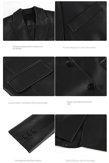 2025Brown /black soft PU leather  women jacket motorcycle long sleeve single breasted casual coat top for autumn high Streetwear