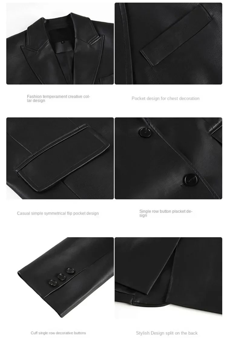 2025Brown /black soft PU leather  women jacket motorcycle long sleeve single breasted casual coat top for autumn high Streetwear