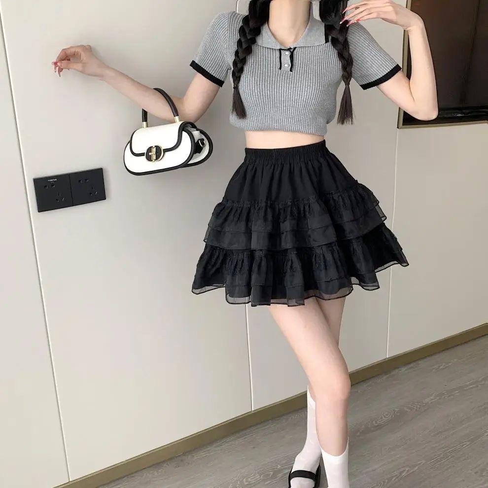 Plus Size New Style Pure Desire Aesthetic Mini Dress Net Yarn Fairy Puff Skirt High-Waisted Slimming Lace Cake A- Line Skirt ...