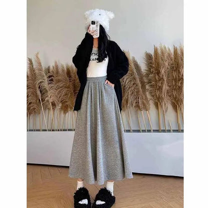 Smvp High Quality Knitted Long Skirt Women Autumn Winter Thick Warm A-Line Skirt Female Solid Casual Wild High Waist Skirts