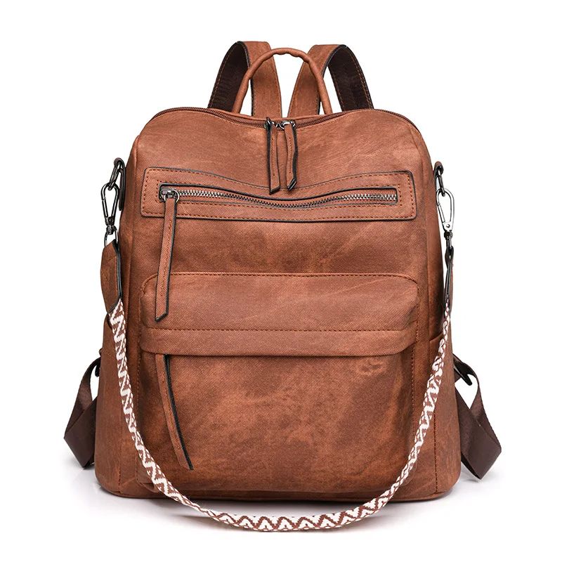 Women's Waterproof and Anti-theft PU Leather Large Capacity Retro Travel College Style Laptop Backpack Shoulder Bag Handbag