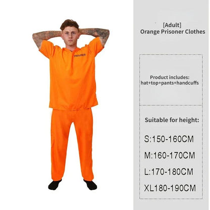 Adult Inmate Costume Orange Prisoner Jumpsuit Jailbird Outfit for Halloween Orange Prisoner Costume Men Jail Jumpsuit Costume