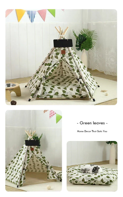 Tenda Tipi para Gatos e Cães, Portátil, Removível, Lavável, Casinha Interna para Filhotes com Almofada e Lousa, Cama para Gato