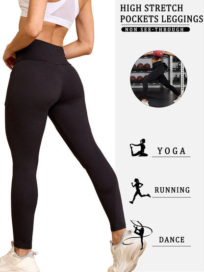 Super Soft Sports Leggings With Pockets For Women High Waisted Workout Yoga Running Push Up Gym Fitness Tight Pants Women's