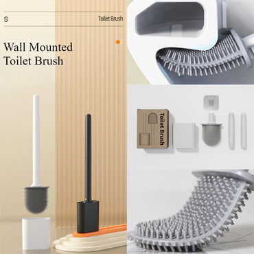Escova Sanitária de Silicone Flexível com Base à Prova de Vazamento de Água e Gancho, Escova Sanitária Montada na Parede, Limpador Doméstico para Banheiro