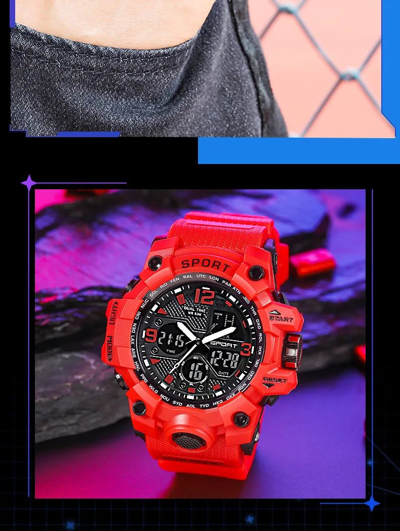 Hot shopping Teenage Men's Junior High School Student Fashion Trend Black Technology Sports Glow Men's Electronic Watch