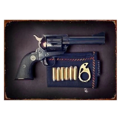 GUNHERO Pistol Metal Wall Signs - Bold Military Style - Perfect Decor for Man Caves, Homes, Bars & Garden Spaces
