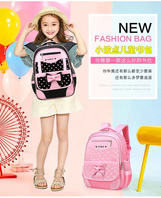 Korean Version Japanese Elementary School Student Backpack Bow Children's Wave Point Girl Ergonomic Design Protects The Spine
