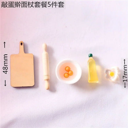 5Pcs/Set Cute Rolling Pin Eggs Bowl Olive Oil Set Kitchen Accessories 1:12 Dollhouse Miniature Home Decor Living Room Decoration