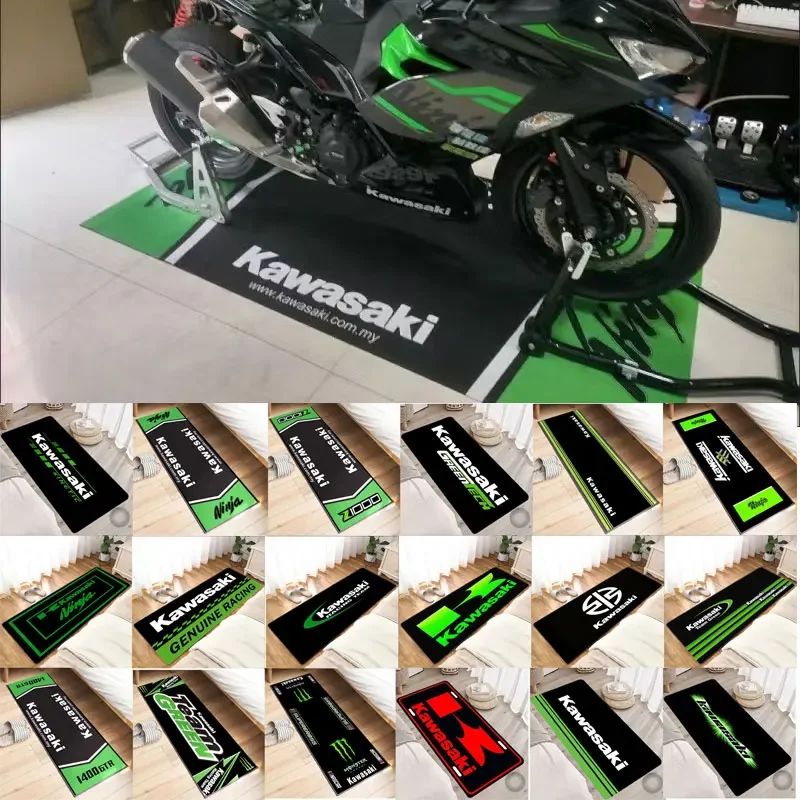 Garage Mat Motorcycle Carpet Racing Cool Moto Display Kawasaki Carpet for Kawasaki Motorcycle Area Rug Anti-slip Floor Decor Rug