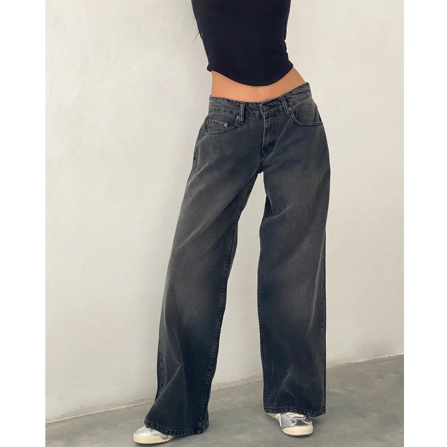 High Waist Straight Leg Women's Jeans Retro American Washed Denim Pants Autumn Street Style Wide Leg Trousers for Women