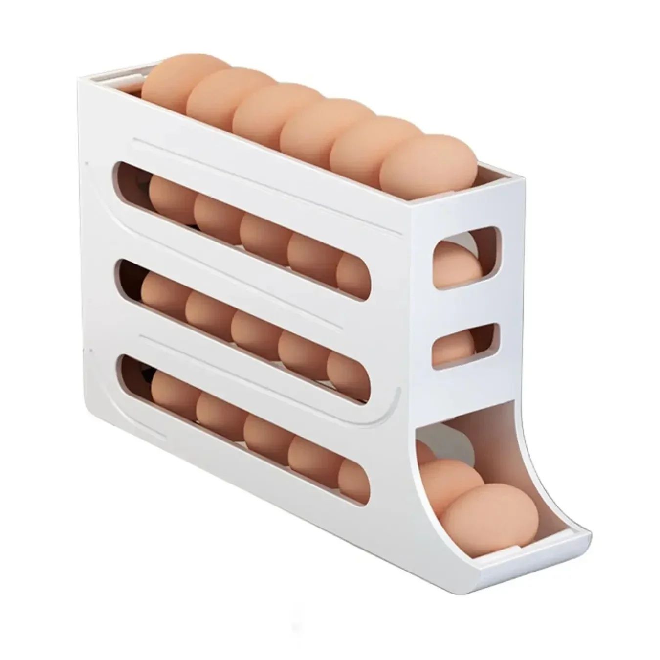 Refrigerator egg storage box, 4 layers, automatic rolling egg rack, kitchen refrigerator egg dispenser, refrigerator storage box