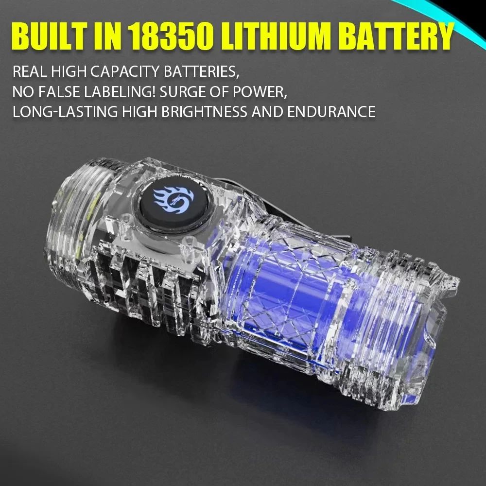 Powerful 3*SST20 LED Flashlight 18350 Super Bright Portable Torch Lamp Rechargeable Waterproof with CAP CLIP for Hiking Camping