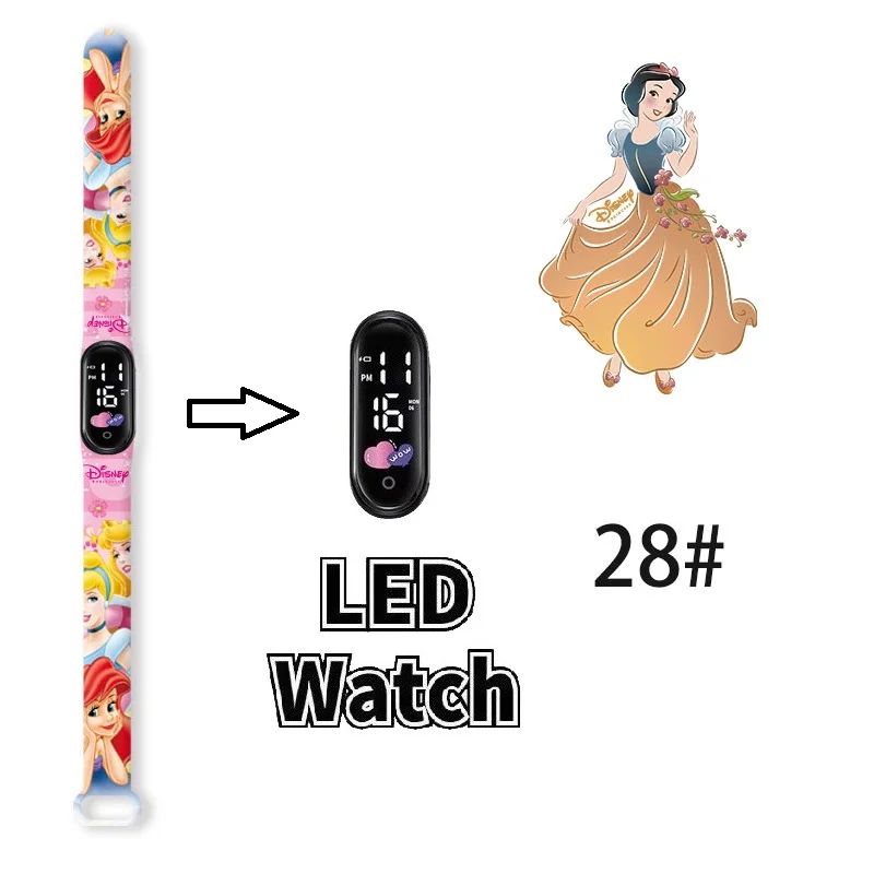 Disney Princess Kids Digital Watch Cartoon Action Figure Snow White LED Touch Waterproof Electronic Watch Toys for Children