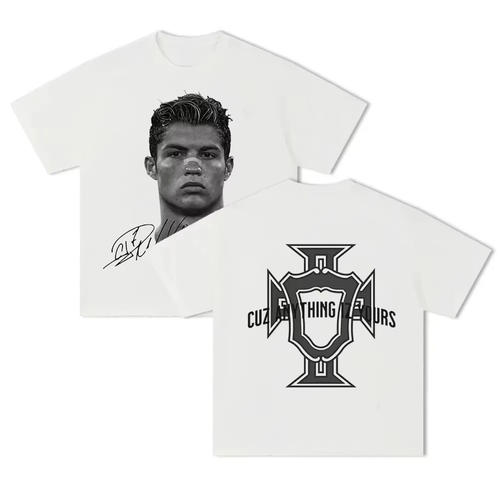Cristiano Ronaldo Soccer Superstar Super Fashion Print Short Sleeve Cotton T-shirt Men Women Worn American Style