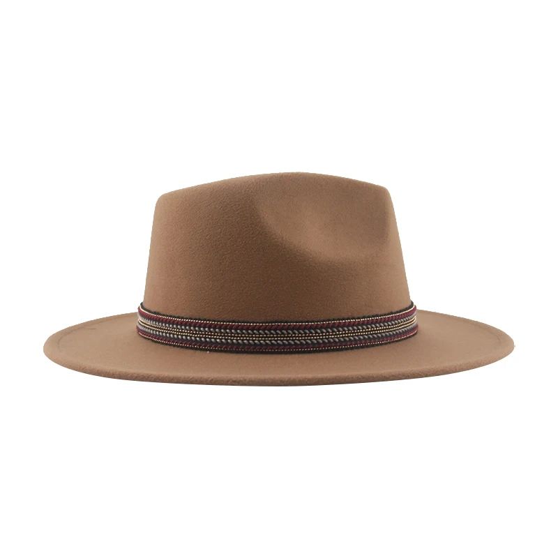 Chapéu Feminino Fedora de Feltro Sólido Casual Chapéu de Inverno Feminino Bonés Masculinos Faixa Panamá Preto Cáqui ????? ??????? Sombrero