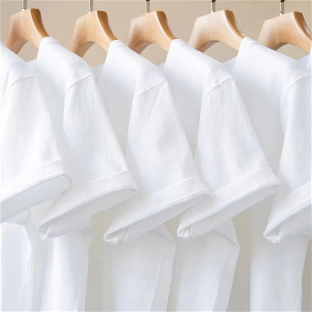 500/300g Heavy-duty White Pure Cotton T-shirt Thickened Threaded Round Neck Short Sleeves Three Needle Half Sleeve Tees