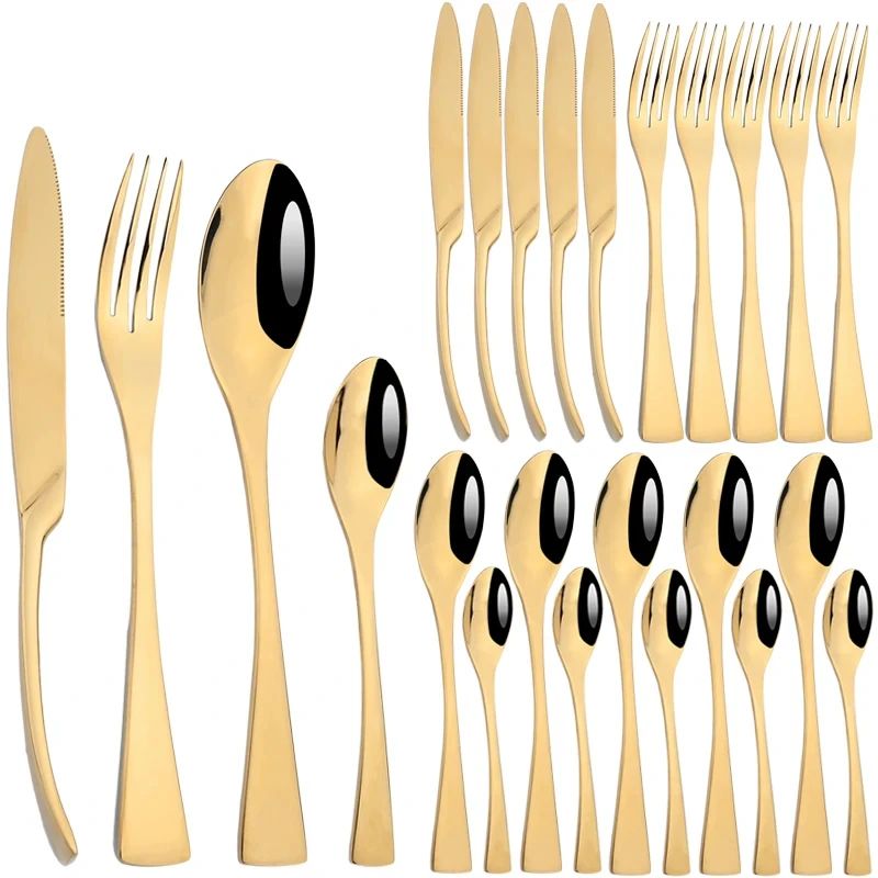 Conjunto de Talheres 24 Peças de Aço Inoxidável 304 Polido Faca Garfo Colher Jogo de Talheres de Cozinha Prata Caixa de Presente