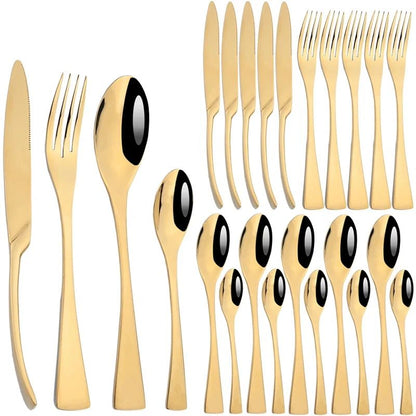 Conjunto de Talheres 24 Peças de Aço Inoxidável 304 Polido Faca Garfo Colher Jogo de Talheres de Cozinha Prata Caixa de Presente