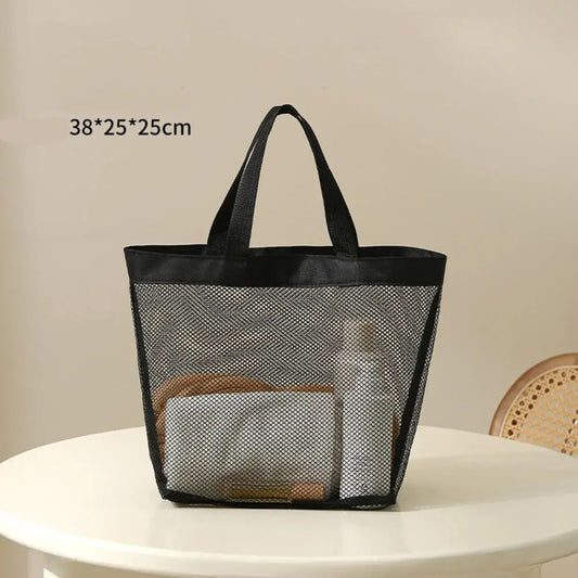 Transparent Mesh Cosmetic Tote Bag Beach Bathroom Shower Accessories Travel Portable Towel Toiletry Handbag Storage Organizer
