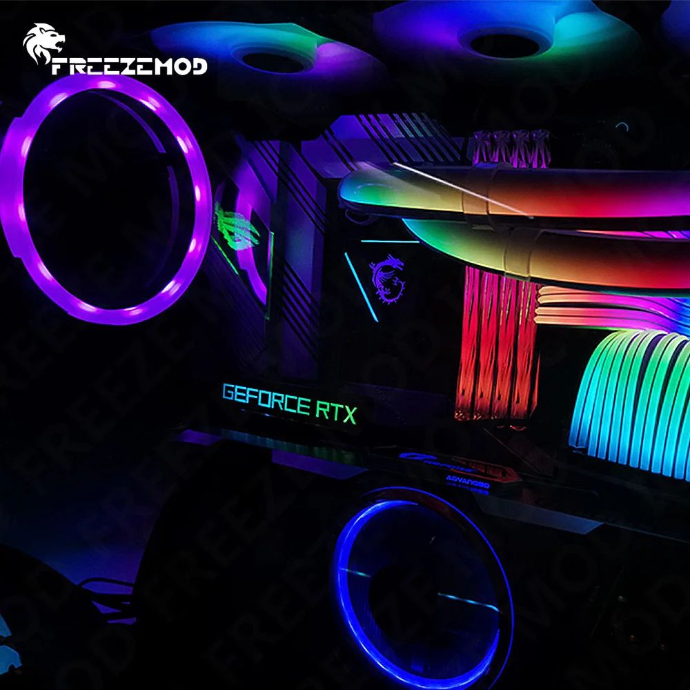 Painel Lateral FREEZEMOD Mini VGA com Luz 5V 3PIN A-RGB Placa Gráfica Luminosa Placa de Identificação Painel de Luz Decorativo para Gabinete PC AURA SYNC