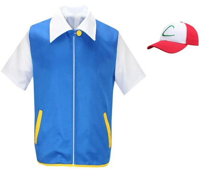 Men Anime Trainer Cosplay Costume Boys Ash Ketchum Adult for Girls Halloween Women Disfraz Party Blue Jacket Cap Gloves Full Set