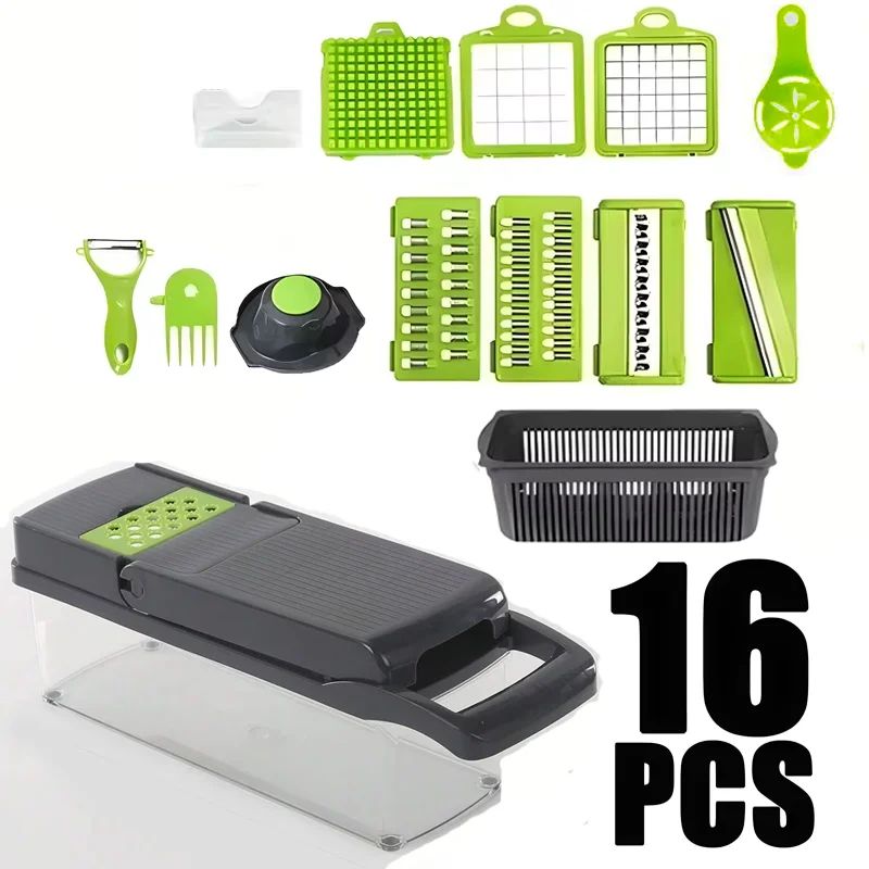 Vegetable Cutter Multifunctional Kitchen Tool, 5-in-1 Food Chopper for Tomato Carrot Cheese Onion, Handheld Slicer Dicer Grater