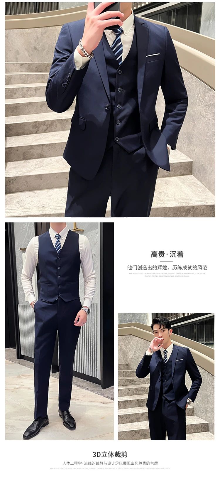 Suit Outdoor Breathable (Blazer+ Vest + Pants) Men's Fashion Business Korean Wedding Casual Business Wear Elegant Man Suit 6XL