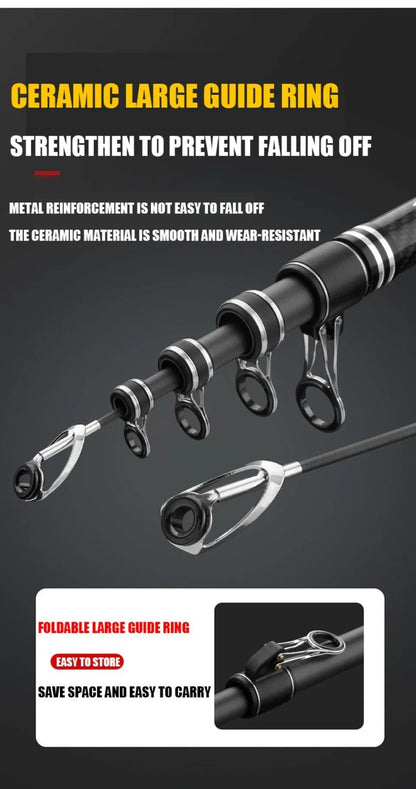 Cana de Pesca Telescópica de Carbono Portátil de 3,0M-4,5M, Vara de Pesca Giratória para Barco, Água Salgada, Água Doce, Surfcasting, Baitcasting