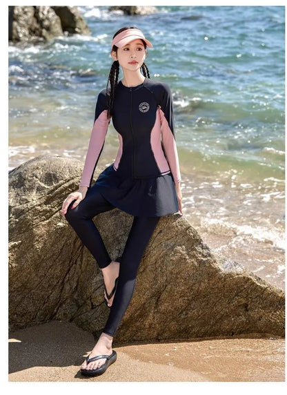 Women's Swimming Suit 2025 New Style Four-Piece Conservative Bikini Long Sleeve Long Pants Surfing Snorkeling Mother Suit