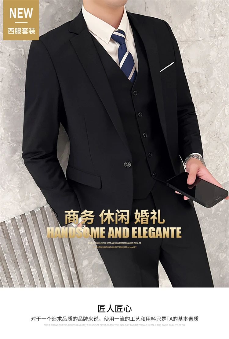 Suit Outdoor Breathable (Blazer+ Vest + Pants) Men's Fashion Business Korean Wedding Casual Business Wear Elegant Man Suit 6XL
