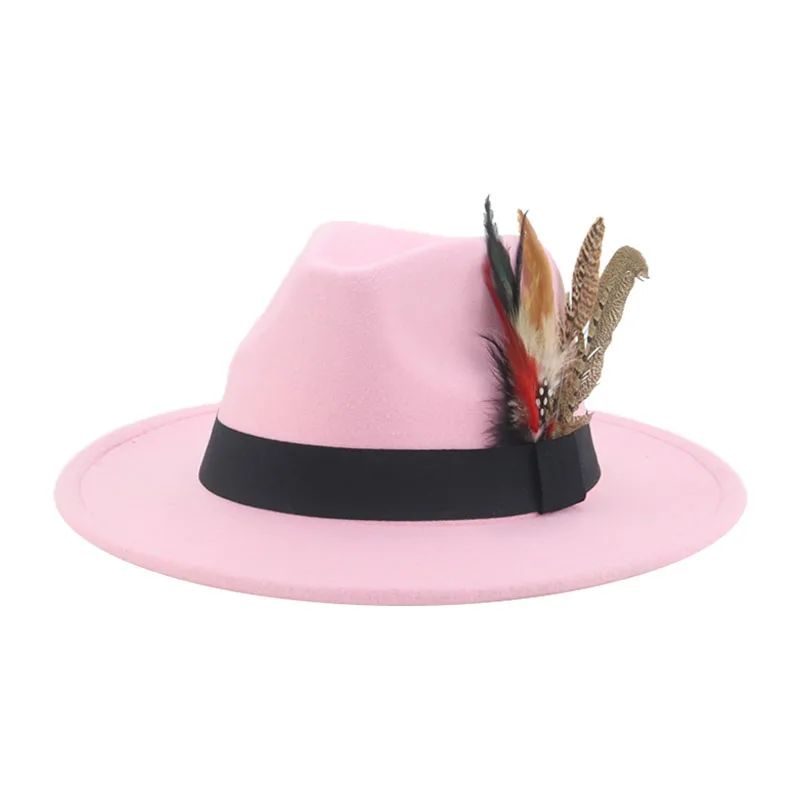 Chapéu Fedora Inverno Feminino Chapéus Masculinos Chapéu de Feltro Pena Luxo Moda Casual Decoração Casamento Homens Mulheres Fedora Chapeau Femme Touca