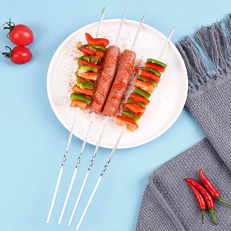 10 / 15Pcs Stainless Steel Barbecue Picks Reusable Barbecue Kebab Pick Cooking Tools For Outdoor Camping Picnic Tools