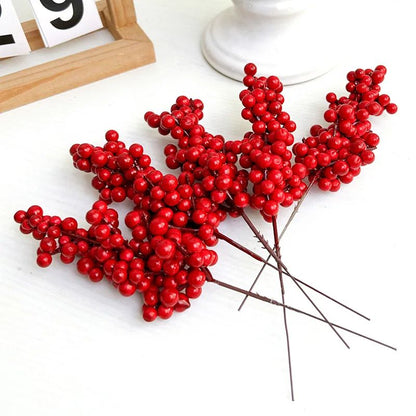 10pcs Artificial Berries Christmas Decoration Flowers Red Berry Branches Xmas Tree Party Home Table Ornament Red Wreath DIY
