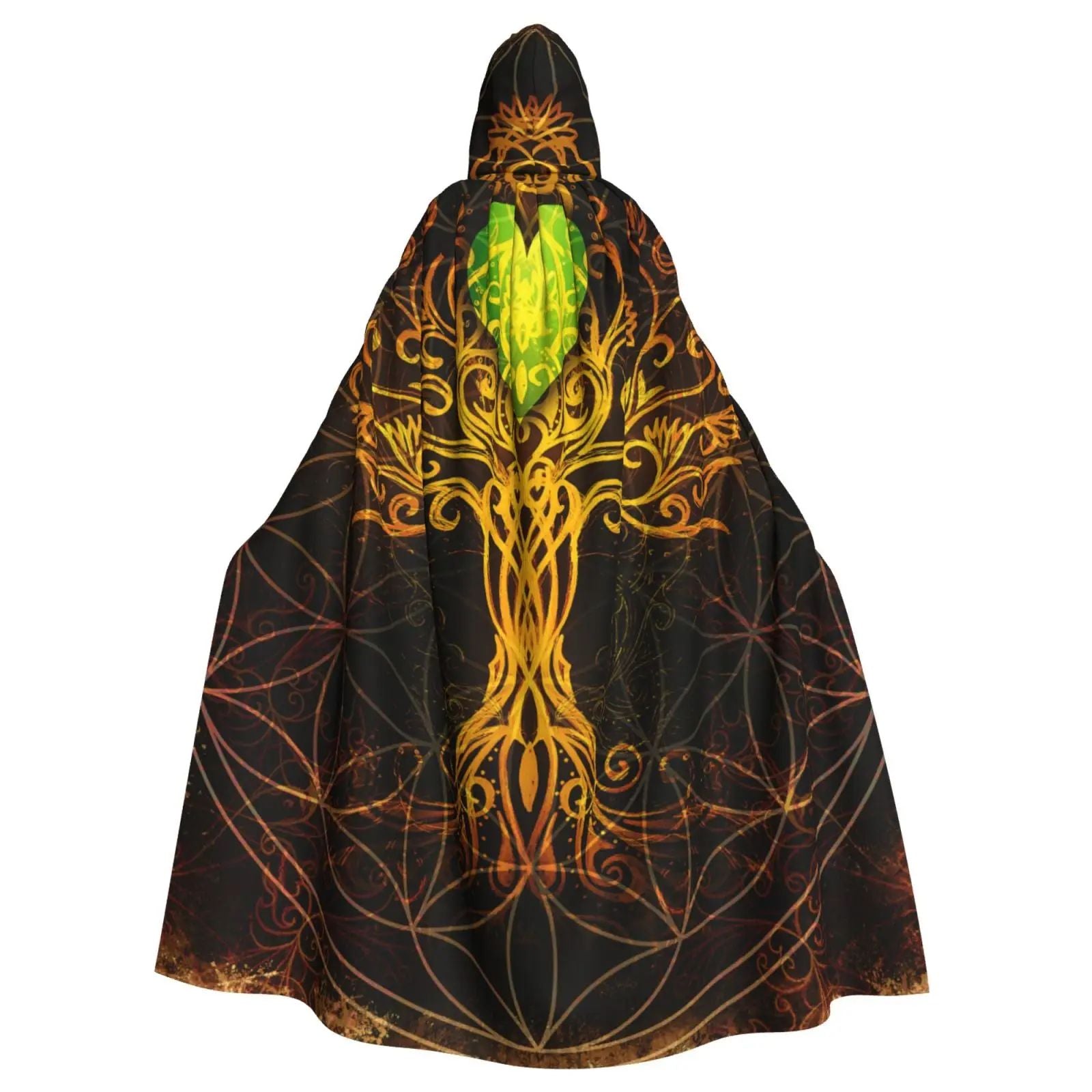 Tree Of Life Celtic Adult Cloak Cape Hooded Medieval Costume Witch Wicca Vampire Elf Purim Carnival Party