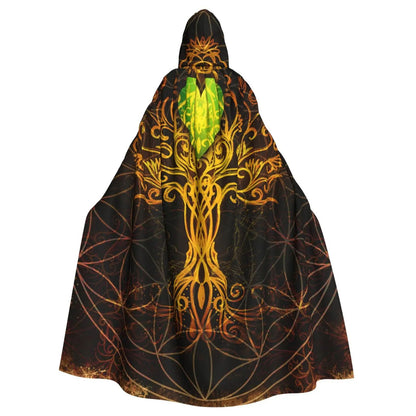 Tree Of Life Celtic Adult Cloak Cape Hooded Medieval Costume Witch Wicca Vampire Elf Purim Carnival Party