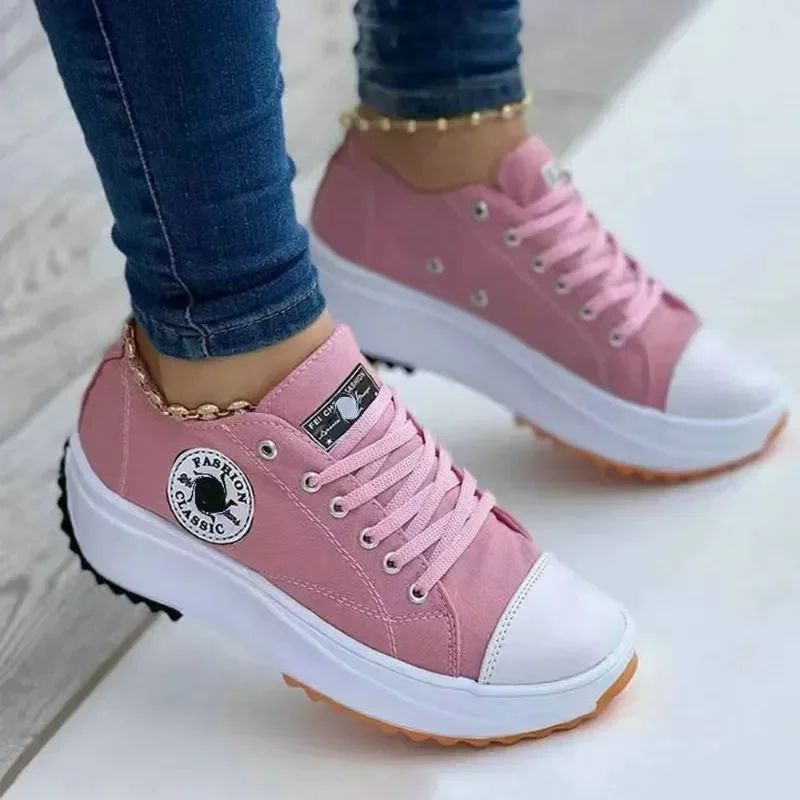 Women's Graphic Canvas Sneakers Women's Casual Shoes 2024 Autumn New Women's Sneakers Flat Lace Up Zapatos Mujer Chaussure Femme
