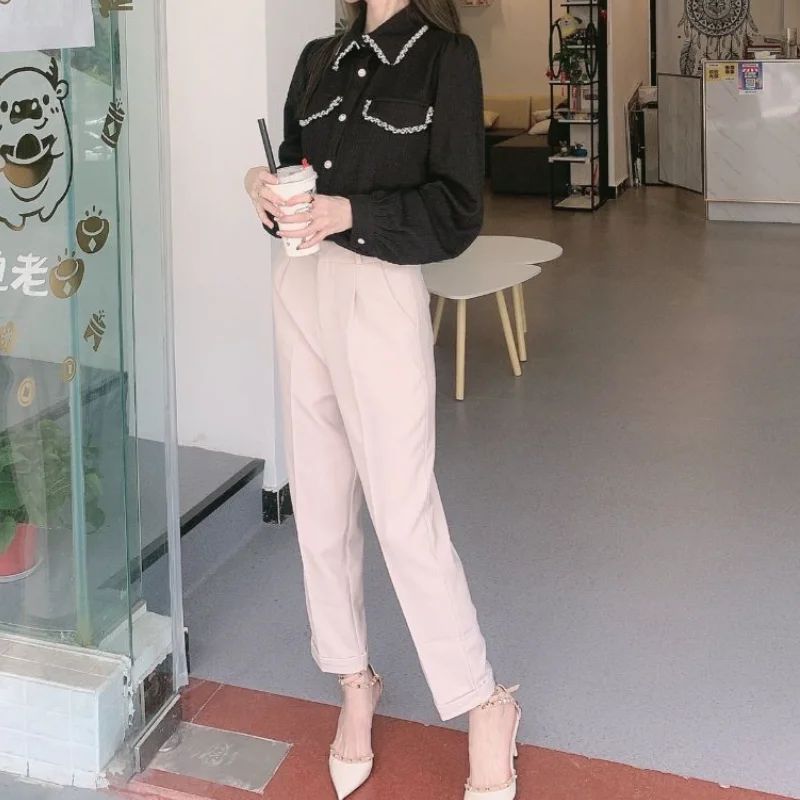Elegant Summer Casual Pants Women Fashion Solid Color Sashes  Slim Straight Trousers Chic Business Mujer Retro Belt Korean Style