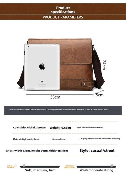 Men's Solid Color Retro Leather Shoulder Bag, Casual Business Crossbody BagS Horizontal A4 Paper Travel Bag Briefcase Laptop Bag