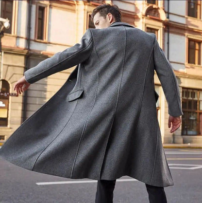 LIBIELIY Autumn And Winter Casual Men's Clothing, British Style Woolen Overcoat, New Korean Style Solid Color Long Windbreaker S